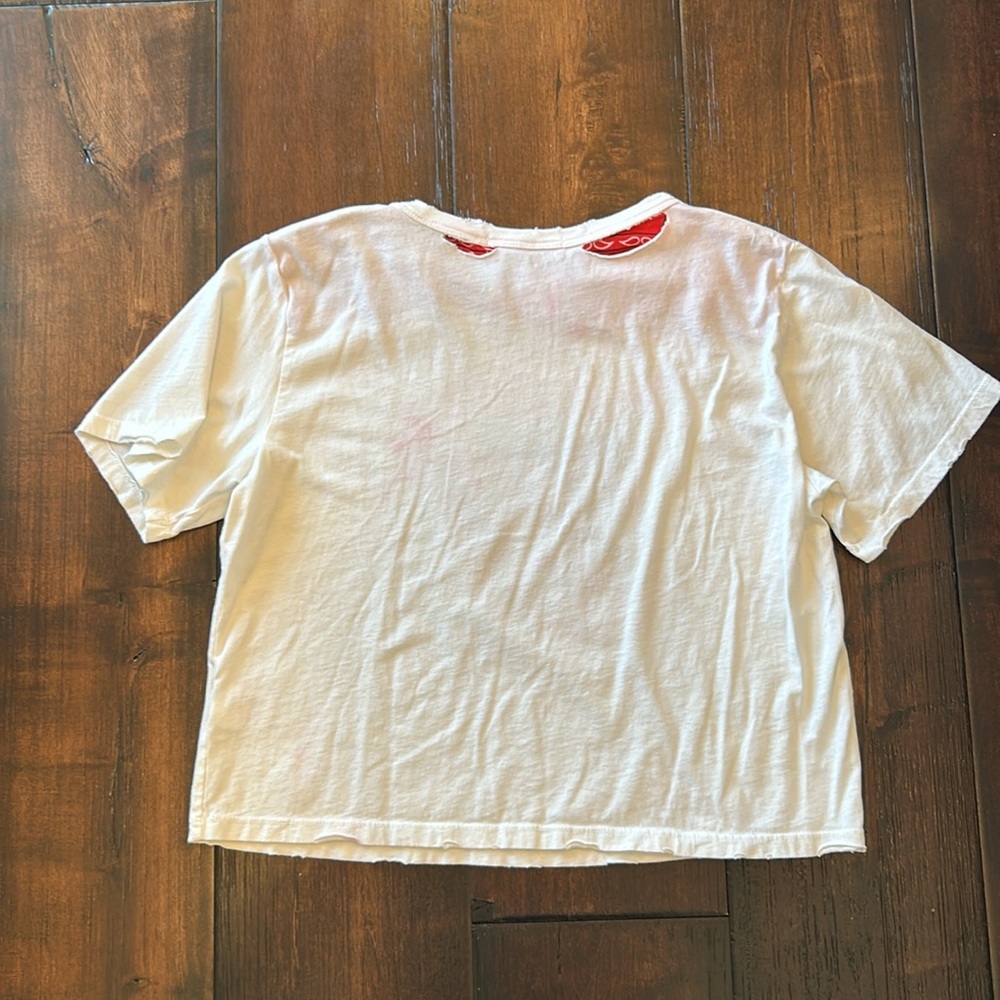 Rolling Stones- Distressed White Tee- Red paisley underlay- cropped - Picture 2 of 2